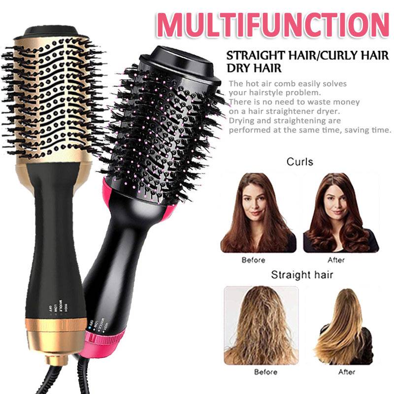 New Arrival 1000w Blow Hair Straightener Curler Comb One Step Hair Dryer Gold and Pink Color Hairdryer Function